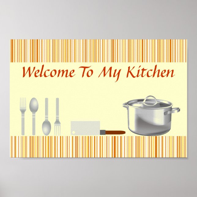 Orangefarbenes Cream Strip Küchenplakat Poster (Vorne)