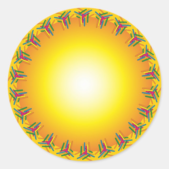 Orangefarbenes Design mit farbenfroher Grenze Runder Aufkleber (Vorderseite)