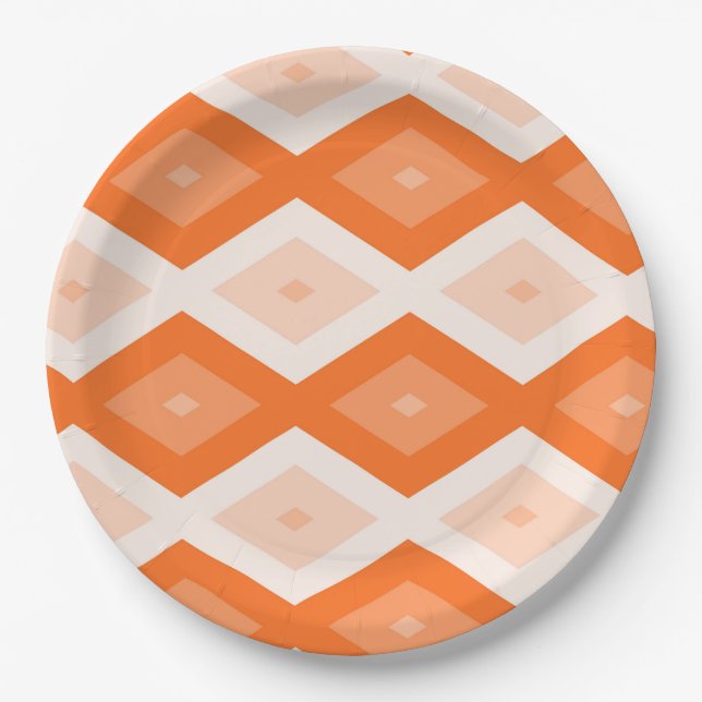Orangefarbenes Diamantmuster Pappteller (Vorderseite)