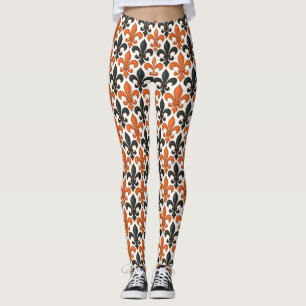 Orangefarbenes Fleur-de-lis-Muster Leggings
