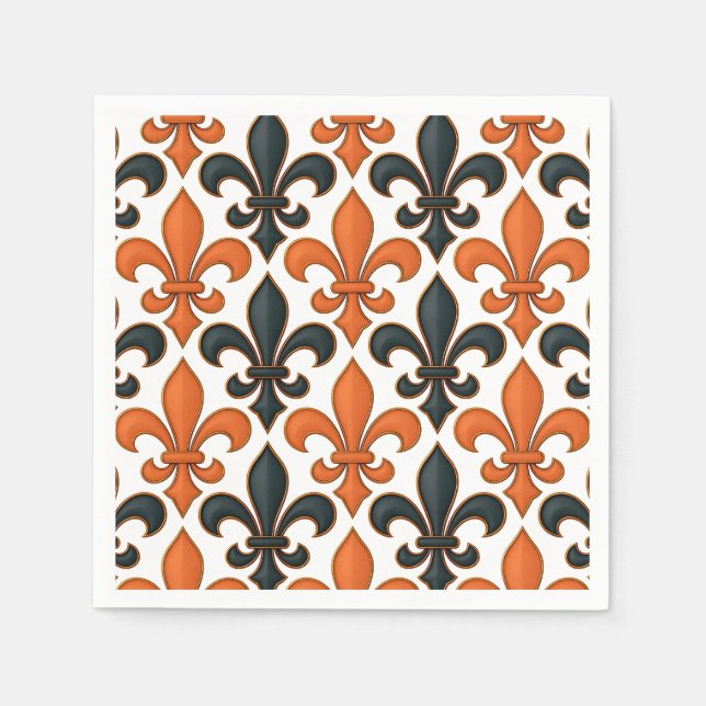 Orangefarbenes Fleur-de-lis-Muster Serviette (Vorderseite)