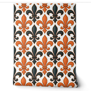 Orangefarbenes Fleur-de-lis-Muster Tapete