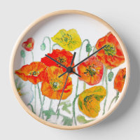 Orangefarbenes, gelbes Mohn Wasserfarbkissen Weiß