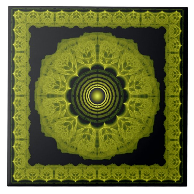 Orangefarbenes, gerahmtes Fraktal Fliese (Vorderseite)