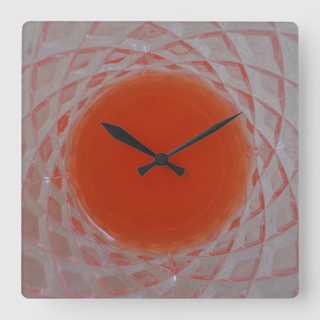 Orangefarbenes Glas Quadratische Wanduhr (Vorderseite)
