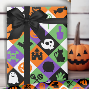 Orangefarbenes, grünes und Lila Halloween Geschenkpapier