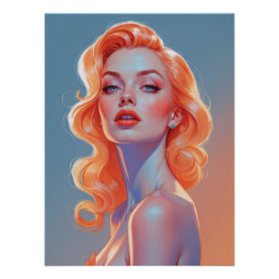 Orangefarbenes Haar Pin-Up-Porträt Poster