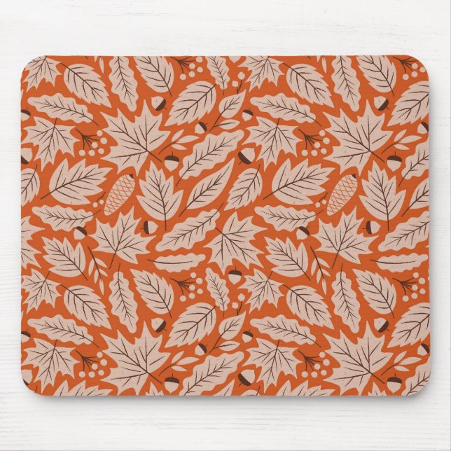 Orangefarbenes Herbstlaub- und Acornmuster Mousepad (Vorne)