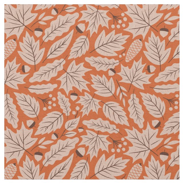 Orangefarbenes Herbstlaub- und Acornmuster Stoff (Nahaufnahme)