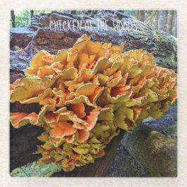 Orangefarbenes Huhn im Wald Pilz Glasuntersetzer