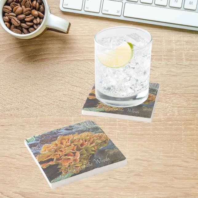 Orangefarbenes Huhn im Wald Pilz Steinuntersetzer (In Situ)