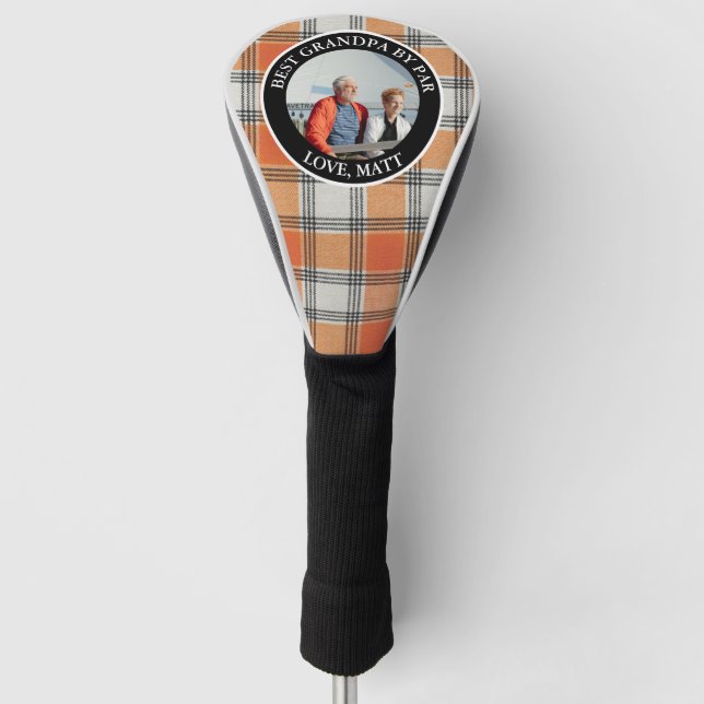 Orangefarbenes Kariertes Foto Beste Opa par Golf Headcover (Vorderseite)