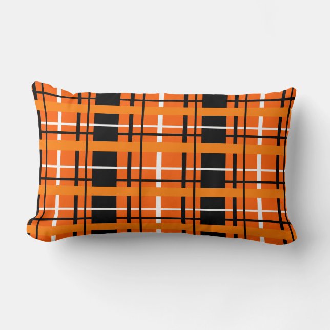 Orangefarbenes Kariertes Kissen (Vorderseite)