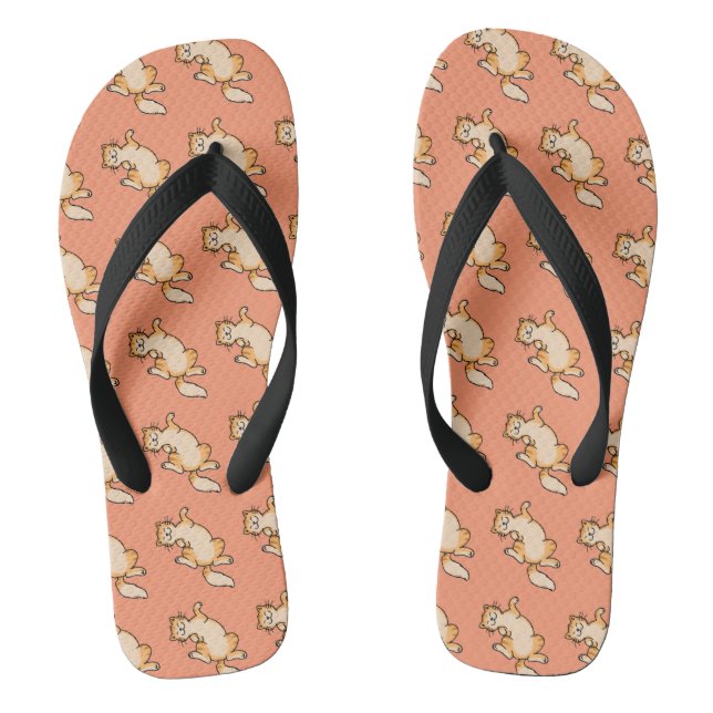 Orangefarbenes Katzenmuster Flip Flops (Fußbett)