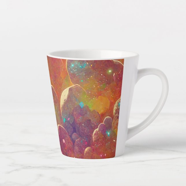 Orangefarbenes kosmisches Muster Milchtasse (Rechts)
