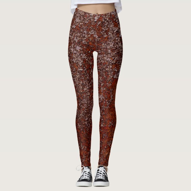 Orangefarbenes Kupfer-Rusted-Metall-Textur Leggings (Vorderseite)
