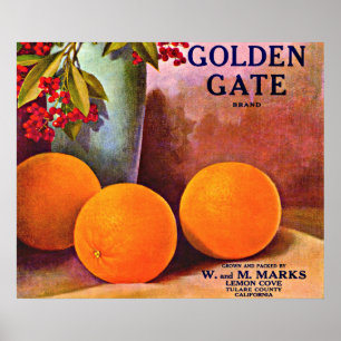 Orangefarbenes Markenzeichen Golden Gate 1950 Poster