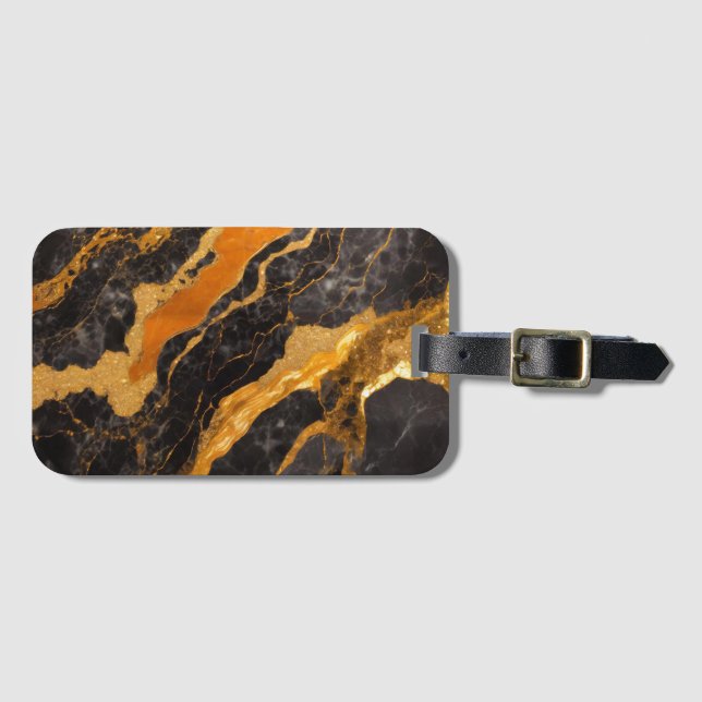 Orangefarbenes Marmormuster mit Gold Gepäckanhänger (Vorderseite (Horizontal))