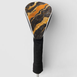 Orangefarbenes Marmormuster mit Gold Golf Headcover