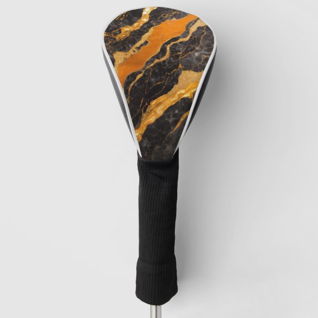 Orangefarbenes Marmormuster mit Gold Golf Headcover (Vorderseite)