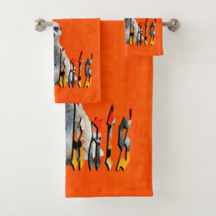 Orangefarbenes Meerkat und Logo, Badhandtuch Set