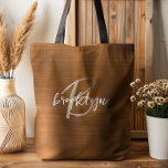 Orangefarbenes Metall Beige Weißes Monogramm<br><div class="desc">Diese elegante personalisierte Tottasche ist mit einem Monogramm und einem Vornamen in modernem Beige-Weiß-Drehbuch auf einem verbrannten orangefarbenen Metallhintergrund versehen.</div>