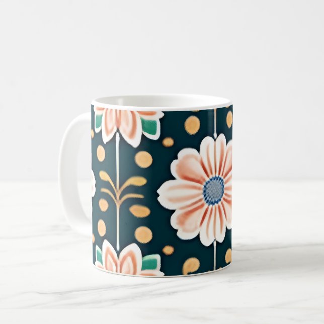 Orangefarbenes Muster auf schwarzem Hintergrund Kaffeetasse (Vorderseite Links)