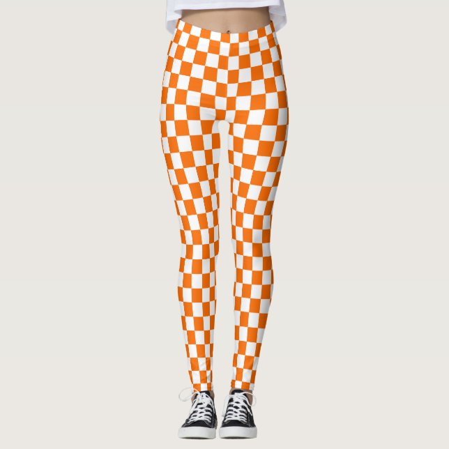 Orangefarbenes Muster eines Karos Leggings (Vorderseite)