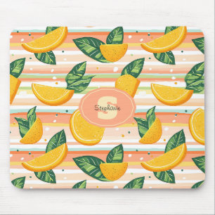 Orangefarbenes Muster mit grünen Blätter auf Paste Mousepad