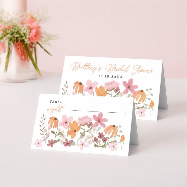 Orangefarbenes Niedliches Wildblume Platzkarte (Orange Cute boho meadow wildflower bridal shower Place Card)