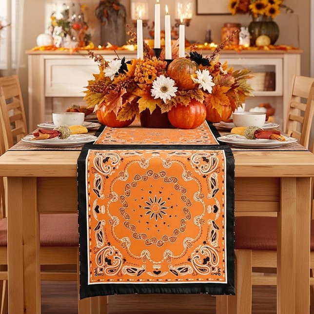 Orangefarbenes orientalisches Design Kurzer Tischläufer (Von Creator hochgeladen)