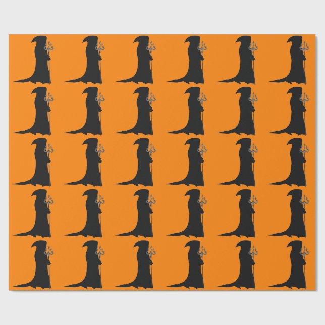 Orangefarbenes Papier für grimmige Sensenmann Geschenkpapier (Flach)