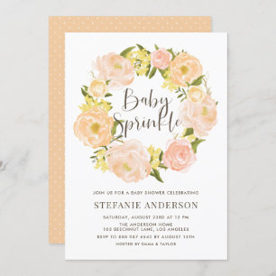 Orangefarbenes Peony Wreath Baby Sprinkle Einladung