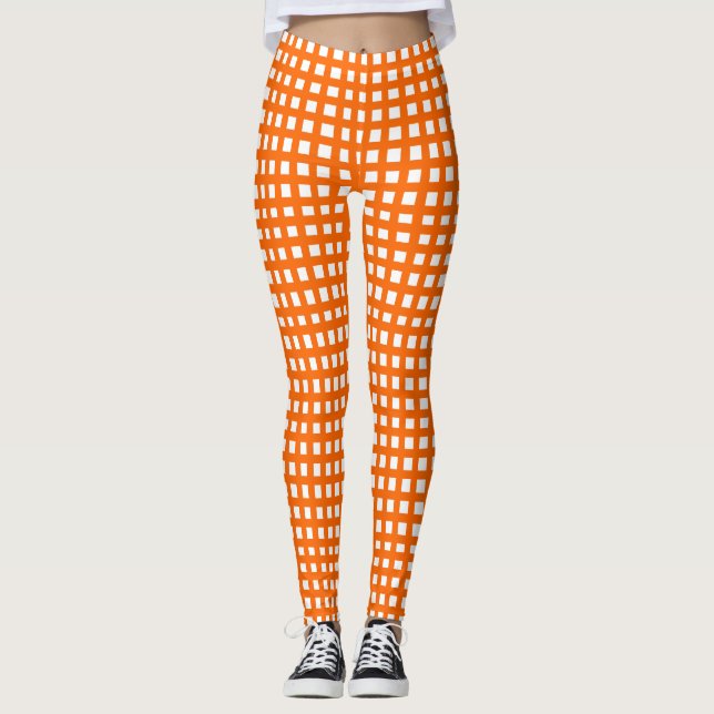 Orangefarbenes Quadratmaschengitter Leggings (Vorderseite)