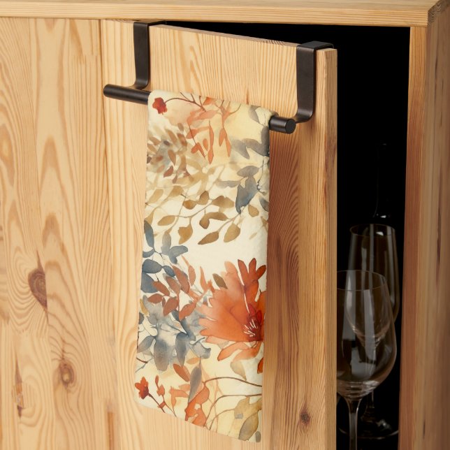 Orangefarbenes, rauschiges Indigograb, Abstrakt Geschirrtuch (Drittel gefaltet)