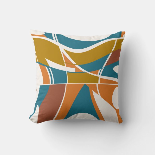 Orangefarbenes Rost Türkis auf weißem Swirbelmotiv Kissen (Vorderseite)
