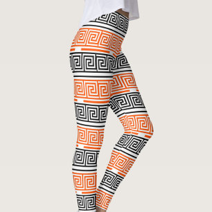 Orangefarbenes Schwarz-Griechischer Schlüssel-Must Leggings