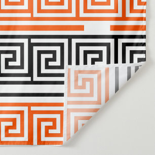 Orangefarbenes Schwarz-Griechischer Schlüssel-Must Wandteppich