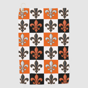 Orangefarbenes Schwarz-weißes Fleur-de-lis-Design Golfhandtuch
