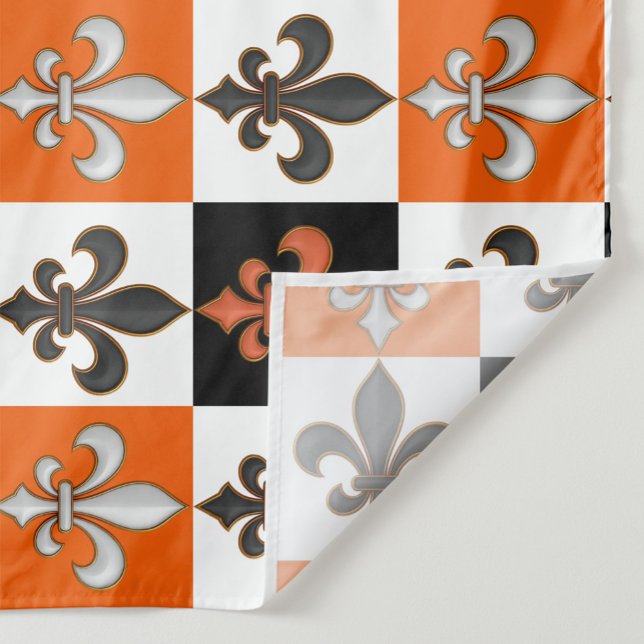 Orangefarbenes Schwarz-weißes Fleur-de-lis-Design Stoff (Von Creator hochgeladen)