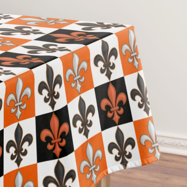 Orangefarbenes Schwarz-weißes Fleur-de-lis-Design Tischdecke (Von Creator hochgeladen)