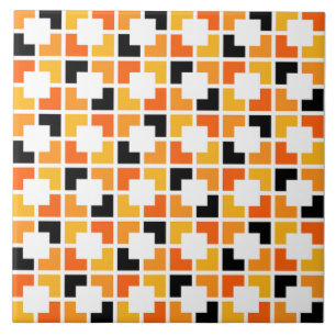 Orangefarbenes Schwarzes Quadrat geometrisches Mus Fliese