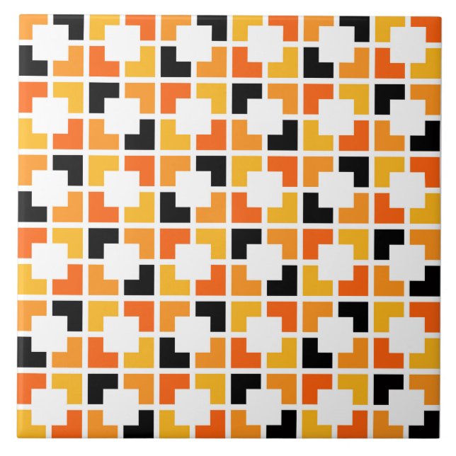Orangefarbenes Schwarzes Quadrat geometrisches Mus Fliese (Vorderseite)