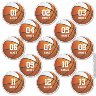 orangefarbenes Set mit 13 kleinen Basketballspiele Aufkleber