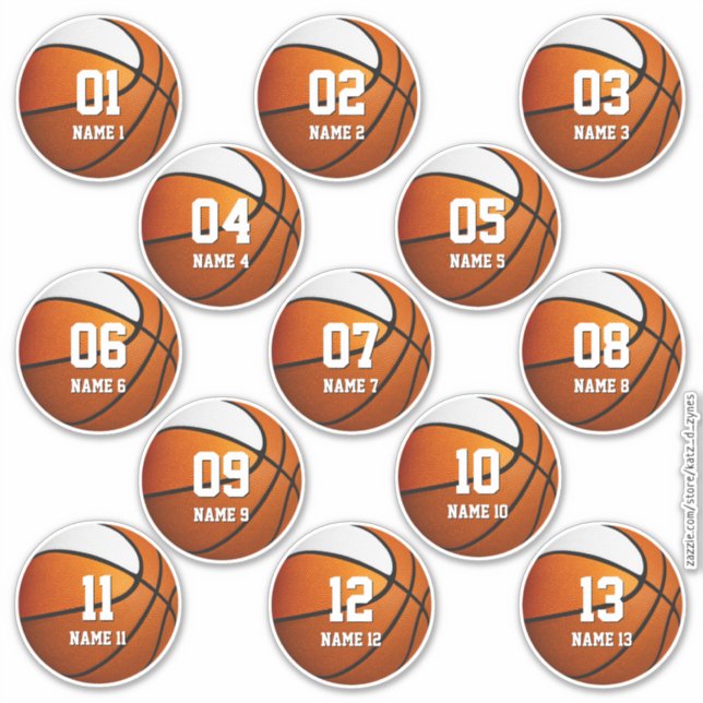 orangefarbenes Set mit 13 kleinen Basketballspiele Aufkleber (Vorderseite)