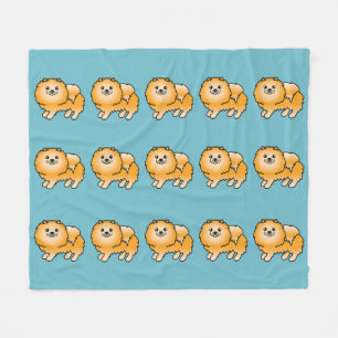 Orangefarbenes Spitz Hunde Muster auf blau Fleecedecke