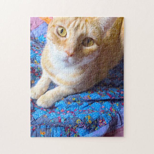 Orangefarbenes Tabby auf Quilt Puzzle (Vertikal)