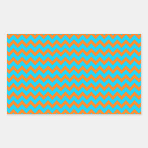 Orangefarbenes und Aquamarin blaues Zickzack Muste Rechteckiger Aufkleber