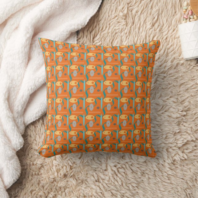 Orangefarbenes und Aquamarines Pattern Kissen (Decke)