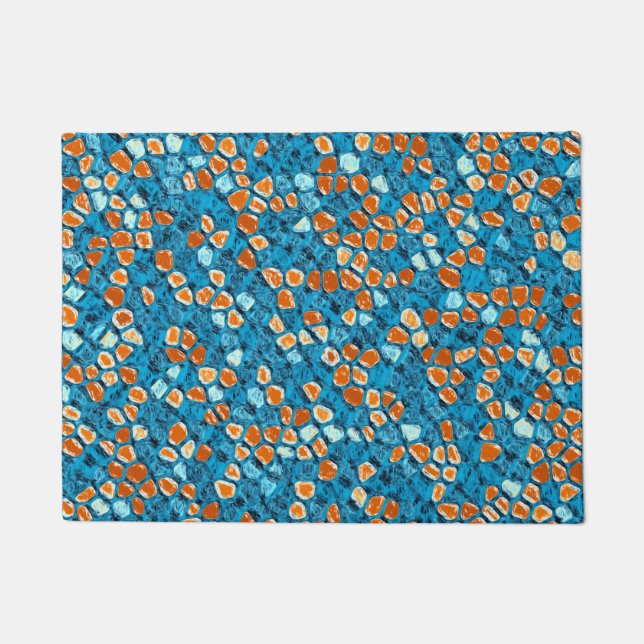Orangefarbenes und blaues Abstraktes Muster Fußmatte (Vorderseite)